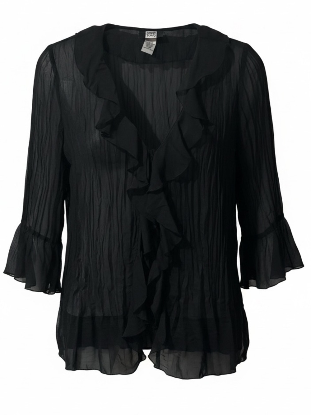 Studio 1940 Women's Size 22/24 Black Sheer Ruffled 3-4 Length Sleeve Blouse NWOT